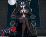 anthro armwear big_breasts breasts chair clothed clothing crossed_legs crown elbow_gloves female fishnet_clothing fishnet_legwear furniture gloves handwear headgear legwear looking_at_viewer queen royalty smile solo throne joellovejuno beastars juno_(beastars) canid canine canis mammal wolf 3d_(artwork) digital_media_(artwork) hi_res source_filmmaker_(artwork)