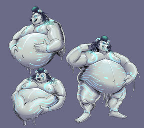 anthro belly big_belly blue_eyes fur male musclegut muscular muscular_male nipples obese obese_male overweight overweight_male slime solo tusks white_body white_fur dekuinthelake bear goo_creature mammal