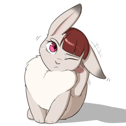 alternate_species brown_hair dipstick_ears ear_markings eyelashes female feral fur hair looking_at_viewer multicolored_ears one_eye_closed pink_eyes simple_background solo white_background conditional_dnp pudgeruffian little_witch_academia studio_trigger atsuko_kagari lagomorph leporid mammal rabbit 1:1 2017 hi_res