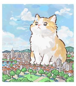 ambiguous_gender border building cloud day feral fur house looking_up macro macro_feral outside pink_nose plant sitting sky solo town tree whiskers white_body white_border white_fur yellow_body yellow_eyes yellow_fur gentleeeeeeecat domestic_cat felid feline felis mammal colored digital_drawing_(artwork) digital_media_(artwork) hi_res shaded