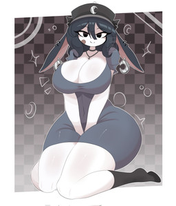 anthro big_breasts breasts female looking_at_viewer pose silly silly_face sitting solo thick_thighs rod_drawings lagomorph leporid mammal rabbit digital_drawing_(artwork) digital_media_(artwork) digital_painting_(artwork) hi_res painting_(artwork) pinup