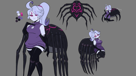 accessory anthro arthropod_abdomen clothing female gloves hair hair_accessory hair_tie handwear legwear multi_eye multiple_poses pose purple_body purple_hair solo sweater thigh_highs topwear glowyskull european_mythology greek_mythology mythology arachne arachnid arthropod humanoid spider 16:9 2022 digital_drawing_(artwork) digital_media_(artwork) hi_res widescreen