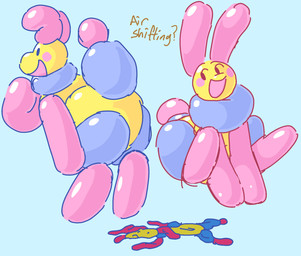 anthro balloon beady_eyes belly big_belly big_ears blush cheek_spots deflated deflation featureless_feet featureless_hands feet glistening glistening_body implied_popping inflatable latex male multicolored_body neck_tuft nude open_mouth overweight overweight_anthro overweight_male segmented_arms segmented_body segmented_legs segmented_tail simple_background simple_face smile solo tail text transformation tuft yellow_body vexedcalyx buddy_(vexedcalyx) animate_inanimate canid canine lagomorph living_balloon living_inflatable living_latex mammal colored digital_drawing_(artwork) digital_media_(artwork) english_text hi_res