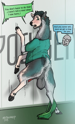 animal_genitalia animal_penis anus balls beard big_balls bodily_fluids butt cervine_genitalia cervine_penis clothing cloven_hooves dripping ear_piercing ear_ring erection facial_hair feral fur genital_fluids genitals grey_body grey_fur hooves human_to_feral male mid_transformation penis piercing precum precum_drip ring_piercing shirt short_tail solo species_transformation t-shirt tail topwear transformation yafath deer mammal hi_res