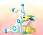 chain chain_accessory duo female feral larger_female male male/female size_difference touching_head lshellbell nintendo pokemon beatrix_the_umbreon emmy_the_jolteon fan_character eeveelution generation_1_pokemon generation_2_pokemon jolteon pokemon_(species) umbreon hi_res