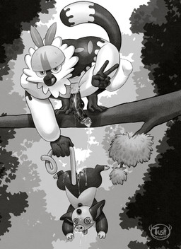 after_anal after_sex anthro balls bodily_fluids butt crouching cum cum_from_ass cum_in_ass cum_inside cum_on_butt cum_on_penis cum_string death_by_snu_snu dripping duo ejaculation erection forest fur genital_fluids genitals gesture hand_gesture holding_by_tail holding_tail humanoid_genitalia humanoid_penis licking licking_lips licking_own_lips looking_at_viewer male male/male outside penis plant pubes pull_out saliva saliva_drip self_lick size_difference smile spiral spiral_eyes spread_legs spreading tail tail_grab tongue tongue_out tree v_sign vein veiny_penis tush_(artist) nintendo pokemon generation_3_pokemon generation_7_pokemon grumpig mammal passimian pokemon_(species) primate suine absurd_res digital_media_(artwork) hi_res monochrome