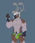 abs anthro antlers athletic biceps big_muscles big_penis biped black_body black_fur brown_body brown_fur bulge chest_tuft clothed clothing electronics fur genitals green_clothing green_eyes green_underwear grey_body grey_fur grey_hair hair hooves horn looking_at_viewer male muscular muscular_anthro muscular_male nipples pecs penis penis_base phone pose selfie smile solo standing topless tuft underwear white_hair mnty mnty_(character) mammal 2015 4:5