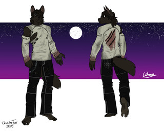 anthro barefoot black_hair blood blood_on_clothing bodily_fluids bottomwear brown_body brown_fur chain clothing dirty dirty_clothing ears_up feet full_moon fur hair looking_at_viewer looking_back looking_back_at_viewer male moon muscular muscular_anthro muscular_male night nipples pants sky skyscape solo stained_clothing star torn_clothing wound_on_back wounded bartek22 mythology canid canine mammal mythological_canine mythological_creature werecanid werecanine werecreature werewolf hi_res