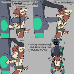 age_difference angry anthro duo explicitly_stated_nonconsent forced genitals humanoid_genitalia humanoid_penis machine male male/male oral penis profanity protogen_visor rape sex swing_set text young ggript canid canine canis domestic_dog humanoid mammal protogen 1:1 english_text hi_res