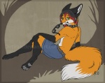 anthro bottomwear clothed clothing collar dipstick_tail eyewear glasses male markings shorts solo tail tail_markings topless dirtiran canid canine fox mammal 2011