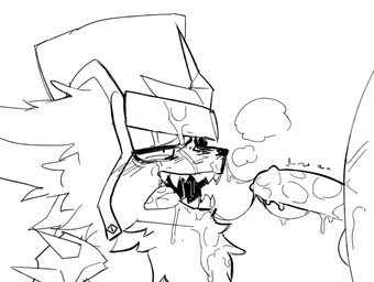 after_sex anthro balls biped blush bodily_fluids clothing cum cum_in_mouth cum_inside duo ears_back erection genital_fluids genitals glans hair headgear headwear humanoid_genitalia humanoid_penis licking licking_lips male male/male penis pivoted_ears sharp_teeth side_view simple_background teeth tongue tongue_out topwear white_background dapong league_of_legends riot_games tencent kled_(lol) yordle monochrome