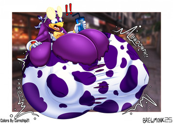 animal_print anthro big_breasts big_nipples blue_eyes bra breast_expansion breasts cleavage clothed clothing container cow_print cowbell cup exclamation_point expansion eyewear eyewear_on_head female gloves handwear huge_breasts huge_nipples hyper hyper_breasts nipple_outline nipples non-mammal_breasts onomatopoeia open_mouth purple_body solo sound_effects sunglasses sunglasses_on_head text underwear cornchip21 cricket-inc sega sonic_riders sonic_the_hedgehog_(series) wave_the_swallow avian bird hirundinid oscine passerine swallow_(bird) 2025 english_text hi_res