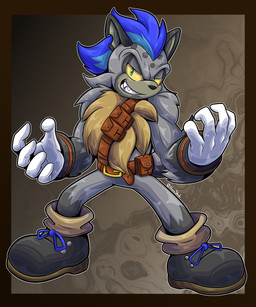 anthro belt blue_hair boots chest_fur clothing footwear fur grey_hair hair lether_harness male sharp_teeth shoes solo tail teeth haiiroslash sega sonic_the_hedgehog_(series) fan_character nixus_(eggbot15) hyena mammal spotted_hyena 5:6 absurd_res digital_media_(artwork) hi_res