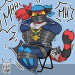 anthro chair clothing cosplay costume furniture gag jewelry kerchief male necklace skinsuit solo struggling tape tape_gag tight_clothing hotspok nintendo pokemon team_aqua archie_(pokemon) domestic_cat felid feline felis generation_7_pokemon incineroar mammal pokemon_(species) 1:1 hi_res