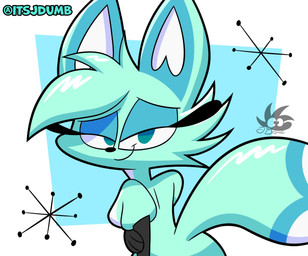 anthro bedroom_eyes blue_body blue_eyes blue_fur breasts eyelashes featureless_breasts female fur light_body light_fur looking_at_viewer looking_back multicolored_body narrowed_eyes nude paws rear_view seductive simple_background smile solo tail white_body jdone chikn_nuggit slushi_(chikn_nuggit) canid canine fox mammal 2026 digital_media_(artwork) hi_res