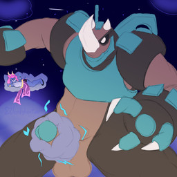 3_fingers anthro armor balls black_sclera blue_body blue_fur breastplate brown_body claws cloud duo female fingers fur genitals hair horn male male/female metal_plates night penis pink_hair vein white_eyes loglord142 rivals_of_aether absa galvan_(rivals_of_aether) bovid caprine dinosaur goat mammal prehistoric_species reptile scalie 1:1 absurd_res hi_res