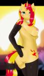 anthro anthrofied armwear biped blonde_hair blue_eyes blush breasts butt clothing collar cutie_mark elbow_gloves female gloves hair handwear horn latex legwear looking_at_viewer nipples nude piercing red_hair solo standing stockings thigh_highs xorza equestria_girls hasbro my_little_pony mythology sunset_shimmer_(eg) equid equine mammal mythological_creature mythological_equine unicorn 2013 hi_res