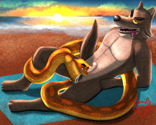 abdominal_bulge balls beach beach_towel bodily_fluids cum drooling drooling_tongue duo erection fellatio genital_fluids genitals male male/male muscular muscular_male neck_bulge nude oral oral_penetration penetration penile penis saliva sea seaside sex sunset tail tail_fetish tail_insertion tail_play tail_sex tongue tongue_out towel water franix_art dreamworks the_bad_guys mr._snake_(the_bad_guys) mr._wolf_(the_bad_guys) canid canine canis mammal reptile scalie snake wolf 5:4 hi_res