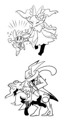 :< accessory ambiguous/ambiguous ambiguous_anthro ambiguous_gender anthro arm_tuft biped black_tie_(suit) blush blush_lines bottomless bottomless_ambiguous bottomless_anthro bow_ribbon bow_tie breath cheek_tuft chest_tuft clothed clothing dancing digitigrade dipstick_tail duo emanata eyelashes eyes_closed facial_tuft front_view hair_accessory hair_bow hair_ribbon hand_holding hip_tuft inner_ear_fluff markings mostly_nude_ambiguous mostly_nude_anthro on_one_leg open_mouth open_smile pointy_ears prick_ears ribbons shoulder_tuft side_view simple_background smile sparkles sparkling_eyes standing suit tail tail_markings tapering_snout tongue tongue_out tuft walking white_background aturn nintendo pokemon amphibian braixen canid chespin generation_6_pokemon greninja mammal pokemon_(species) 2016 black_and_white digital_drawing_(artwork) digital_media_(artwork) monochrome multiple_images