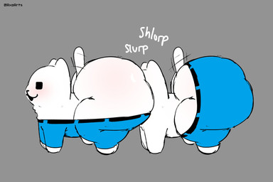 anal big_butt black_eyes black_nose blue_bottomwear blue_clothing blue_pants blush bottomwear butt clothing duo feral feral_on_feral fur grey_background male male/male male_rimmed male_rimming male_rimming_male motion_lines oral pants quadruped rimming rimming_male sex side_view simple_background tail tail_motion tailwag text thick_thighs white_body white_fur white_tail axoarts if_a_dog_wore_pants undertale undertale_(series) annoying_dog_(undertale) canid canine canis domestic_dog mammal 2026 artist_name digital_media_(artwork) hi_res meme