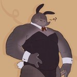 anthro blue_eyes bulge embarrassed grey_body heart_symbol male muscular muscular_anthro muscular_male pecs playboy_bunny playboy_outfit solo trolllover69 disney lilo_and_stitch gantu alien 1:1 hi_res