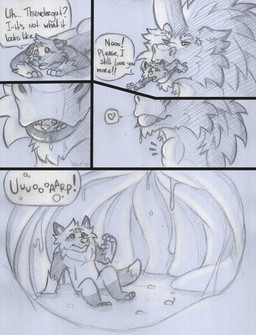 annoyed annoyed_pred anthro bodily_fluids duo feral feral_pred inside_stomach male male/male micro oral_vore stomach_acid swallowing text vore sillywerwolf rimworld maxie_(seatooby) thundergut mammal mustelid otter sea_otter thrumbo comic english_text hi_res