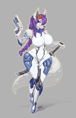 anthro armor assassin big_breasts breasts fantasy female flower_ornament fox_ears futuristic gun hair huge_breasts japanese katana long_ears long_hair melee_weapon purple_hair ranged_weapon red_eyes solo sword tail taimanin thick_thighs weapon wide_hips mazinga669 taimanin_(series) taimanin_asagi madam_tsubaki_(alphaleader) canid canine fennec_fox fox mammal true_fox hi_res