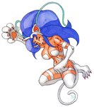 abs big_breasts blue_hair breasts claws cute_fangs female fur hair muscular muscular_female open_mouth smile solo tan_body tan_skin white_body white_fur aaronhibiki capcom darkstalkers felicia_(darkstalkers) animal_humanoid cat_humanoid felid felid_humanoid feline feline_humanoid humanoid mammal mammal_humanoid hi_res