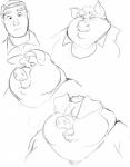 anthro basic_sequence black_and_white captainjusticevirtsuoso chubby_cheeks domestic_pig double_chin four_frame_image four_frame_sequence hair hi_res human human_to_anthro male mammal monochrome moobs open_mouth overweight overweight_male sequence simple_background solo species_transformation suid suina sus_(pig) transformation transformation_sequence weight_gain white_background
