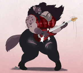 alternative_fashion anthro big_breasts big_hair breasts claws cleavage clothed clothing electric_guitar facial_piercing fangs female finger_claws fishnet_clothing fishnet_topwear guitar hair huge_breasts long_hair markings muscular muscular_arms musical_instrument nose_piercing nose_ring piercing playing_guitar playing_music plucked_string_instrument punk ring_piercing septum_piercing solo spots spotted_body string_instrument teeth thick_arms thick_thighs tongue tongue_out topwear torn_clothing sketchiest_affairs roxanne_(skarlett_cynder) hyena mammal spotted_hyena