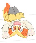 ambiguous_gender anthro blush eyelashes fangs fur inner_ear_fluff looking_at_viewer open_mouth orange_body orange_eyes orange_fur pawpads solo tail teeth tongue tuft yellow_body yellow_fur se1t nintendo pokemon nekochan braixen canid canine generation_6_pokemon mammal pokemon_(species) 2025 absurd_res hi_res