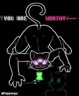 3_eyes 4_fingers anthro ass_up bedroom_eyes bent_over black_background black_body black_fur blush butt crawling curled_tail dialogue digitigrade duo female fingers front_view fur glowing glowing_body glowing_eyes green_body green_hair hair hand_on_floor heart_symbol larger_female looking_at_another looking_up macro male male/female melee_weapon multi_eye multicolored_eyes narrowed_eyes nude owo paws polearm pounce_pose raised_tail seductive simple_background sitting size_difference smaller_male smile spear spiky_hair tail text weapon whiskers white_line_art peppergiz everhood_2 cat_god_(everhood) light_being_(everhood_2) deity felid feline humanoid mammal 2025 colored_line_art detailed digital_media_(artwork) english_text signature