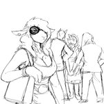 anthro bodyguard clothing eyewear female group maid_uniform male suit sunglasses uniform hladilnik jane_doe_(hladilnik) bovid canid canine canis caprine domestic_dog domestic_sheep mammal sheep suid suina warthog 1:1 hi_res monochrome