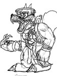 anthro big_hands cartoon_eyes cartoon_gloves clothing fluffy fluffy_tail gloves gore guts handwear male muscular muscular_male open_chest organs rib_cage sewn_eye sewn_eyelid sharp_teeth solo split_face tail teeth tongue torn_clothing torn_gloves torn_handwear torn_shoes crazy_8_animations bendy_and_the_ink_machine boris_the_friendly_wolf canid canine canis mammal monster wolf 3:4 black_and_white hi_res monochrome