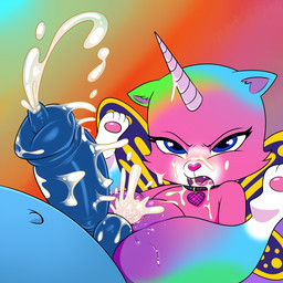 animal_genitalia animal_penis annoyed anthro anthro_on_anthro blue_body blue_eyes blue_fur blush bodily_fluids canine_genitalia canine_penis collar cum cum_in_vagina cum_inside cum_on_face cumshot duo ejaculation feet female female_on_anthro fur genital_fluids genitals half-closed_eyes horn looking_up lying male male/female male_on_anthro membrane_(anatomy) membranous_wings multicolored_body multicolored_fur narrowed_eyes on_back open_mouth orgasm penis pull_out purple_wings rainbow_body rainbow_fur sex simple_background soles solo_focus unicorn_horn unwanted_cum_on_body unwanted_cumshot unwanted_ejaculation vulva wings yellow_wings young lonbluewolf rainbow_butterfly_unicorn_kitty felicity_(rainbow_butterfly_unicorn_kitty) miguel_(rainbow_butterfly_unicorn_kitty) anubian_jackal canid canine canis chimera domestic_cat felid feline felis jackal mammal 1:1 2019 digital_media_(artwork) hi_res source_request unavailable_at_source