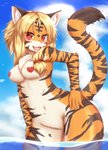 anthro blush breasts cute_fangs fangs female female_anthro fur hair heart_nipples inner_ear_fluff kemono looking_at_viewer naturally_censored nipple_outline nipples nude open_mouth outdoor_nudity outside pasties skinny_dipping smile solo teeth tuft water white_body white_fur horokusa0519 tora-chan_(horokusa) felid mammal pantherine tiger hi_res