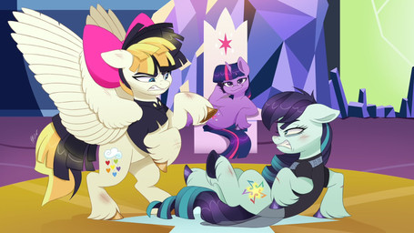 castle_of_friendship chair clothing dress fetlocks fight furniture group horn roughhousing scar smug throne trio wings haruh_ink friendship_is_magic hasbro my_little_pony my_little_pony:_the_movie_(2017) mythology coloratura_(mlp) songbird_serenade_(mlp) twilight_sparkle_(mlp) earth_pony equid equine horse mammal mythological_creature mythological_equine pegasus pony unicorn 16:9 hi_res widescreen