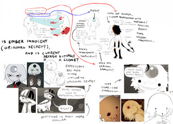 ambiguous_gender black_tail blood blue_gem blush bodily_fluids chain collar crown dialogue duo feral forehead_gem fur gem gloves_(marking) grin headgear leg_markings lore markings narrowed_eyes nervous nervous_smile nervous_sweat secret simple_background smile socks_(marking) solid_circle_eyes speech_bubble split_color_head sweat tail tan_body tan_fur text white_background white_body white_fur white_tail jejejunum ember_(jejejunum) secret_(jejejunum) fraid_(species) humanoid spirit 2026 digital_drawing_(artwork) digital_media_(artwork) english_text hi_res