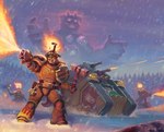adeptus_astartes armor army battle brazier bullet clearing cosplay dice dual_wielding evergreen_tree fire flamethrower fog forest futuristic_gun gatling_gun green_armor group gun hammer handgun holding_object holding_weapon land_raider machine machine_gun maul military night pine_tree plant power_armor ranged_weapon scenery shooting snow snowing soldier solo_focus space_marine tank_(vehicle) text thunder_hammer tools tree vehicle war warrior weapon winter trunorth warhammer_(franchise) warhammer_40000 nbdog salamander_(warhammer_40000) amphibian border_collie canid canine canis collie demon domestic_dog herding_dog mammal pastoral_dog salamander sheepdog 2025 artist_name dated hi_res shaded soft_shading