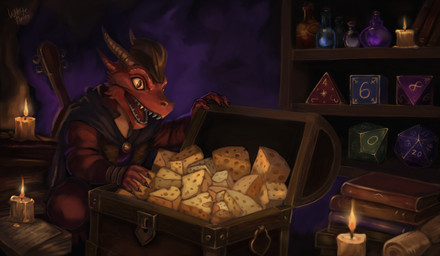 anthro bard cheese dairy_products detailed_background food male solo whitebaloo dungeons_and_dragons hasbro wizards_of_the_coast kobold scalie hi_res