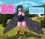 after_transformation anthro beak bottomwear breasts clothing feather_hair feathers feet female language_barrier photo_background pseudo_hair shirt shorts solo talons tank_top text toes topwear torn_clothing transformation_app transformation_through_technology verbal_reaction_to_tf wings acutegabby avian bird cockatoo galah parrot absurd_res english_text hi_res photography_(artwork)