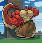 abs anthro anthrofied apode biceps big_bulge big_muscles bottomwear bulge clothed clothing huge_bulge huge_muscles hyper hyper_bulge hyper_muscles legless male muscular muscular_anthro muscular_male necktie pants pecs serpentine solo topless bobert playtonic_games yooka-laylee trowzer draconcopode naga reptile scalie snake absurd_res hi_res