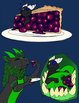 anthro cannibalism character_prepared_as_food dessert duo food heterochromia internal male male_prey micro nude oral_vore pastry pie three_frame_image three_frame_sequence vore thornbeast mythology dragon mythological_creature mythological_scalie scalie alpha_channel hi_res sequence