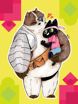 black_body black_fur clothing cybernetics duo eye_patch eyewear fur hat headgear headwear heart_symbol hug machine male male/male size_difference slightly_chubby visor_cap nanaema cartoon_network mao_mao:_heroes_of_pure_heart badgerclops sheriff_mao_mao_mao badger cyborg domestic_cat felid feline felis mammal mustelid musteline 3:4 hi_res