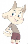 anthro blush bottomwear buckteeth clothing fur hair male open_mouth shorts simple_background solo teeth dandi cartoon_network the_amazing_world_of_gumball chi_chi bovid caprine goat mammal