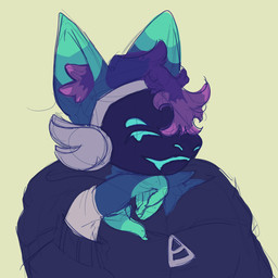 anthro blue_body blue_fur clothing fur hoodie machine male purple_clothing purple_hoodie purple_topwear solo topwear madix protogen 1:1
