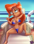 anthro big_breasts bikini breasts camel_toe clothing cruise_ship female hair half-closed_eyes looking_at_viewer merchant_ship narrowed_eyes passenger_ship popscicle red_hair seductive ship short_stack sitting solo spread_legs spreading swimwear two-piece_swimsuit vehicle watercraft wet the_calm_shock tiny_toon_adventures warner_brothers julie_bruin bear mammal absurd_res hi_res