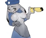 anthro balls big_breasts blush breasts clothed clothing female fur genitals grey_body nipples nude open_mouth simple_background smile solo uniform white_background reinecke disney zootopia judy_hopps lagomorph leporid mammal rabbit digital_media_(artwork)