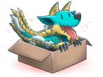 4:3 ambiguous_gender box canes-cm capcom claws container daww fanged_wyvern feral fur furred_scalie if_it_fits_i_sits_(meme) in_box in_container meme monster_hunter reptile scalie simple_background solo tongue white_background zinogre
