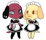 :3 alternative_fashion anthro apron big_sister_villager black_body black_fur brown_eyes brown_nose clothing dress duo eyelashes featureless_feet featureless_hands feet female floppy_ears frilly frilly_apron frilly_clothing frown fur j-fashion kemono lolita_(fashion) maid_apron maid_headdress maid_uniform markings mouth_closed multicolored_body multicolored_fur normal_villager plate purple_nose red_body red_fur red_tail ribbons simple_background smile spots spotted_body spotted_fur tail teal_eyes uniform white_background yellow_body yellow_fur yellow_tail ikutasemi animal_crossing nintendo cherry_(animal_crossing) goldie_(animal_crossing) bird_dog canid canine canis domestic_dog golden_retriever hunting_dog mammal retriever digital_drawing_(artwork) digital_media_(artwork)